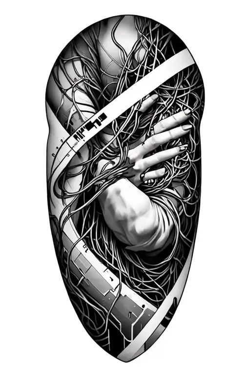 cyberised arm, showcasing wiring, casing tattoo design idea
