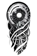 cyberised arm, showcasing wiring, casing tattoo design idea