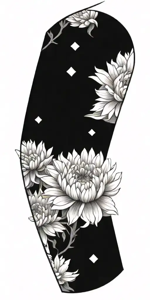 chrysanthemum with geometric background black tattoo design idea