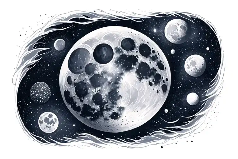 milky way galaxy with the moon phases tattoo design idea