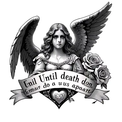 angels crying ,name Emani , roses, tombstone, until death do us apart , heart  tattoo design idea