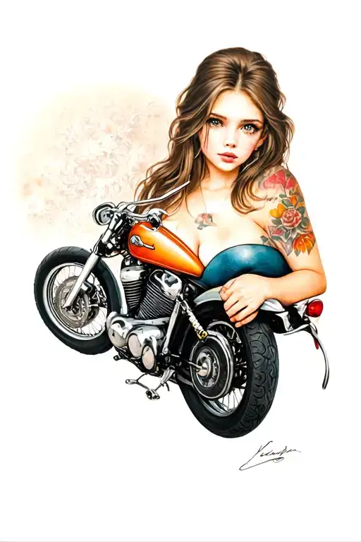 girl, erotic, motorcycle, nature tattoo design idea
