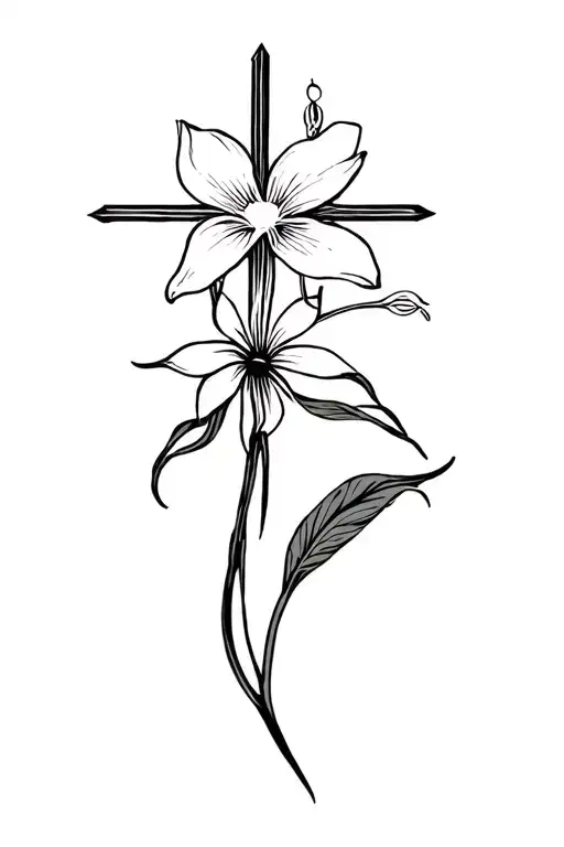 cross and spiderlily tattoo design idea