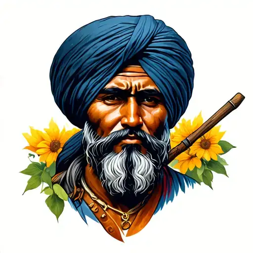 A tattoo representing sikh warrior, and mixed in with a love for farming, and cars tattoo design idea