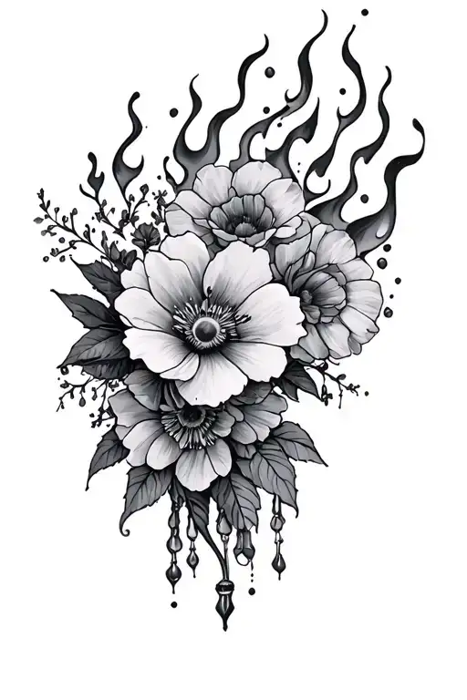 burning bridges; trauma; florals tattoo design idea
