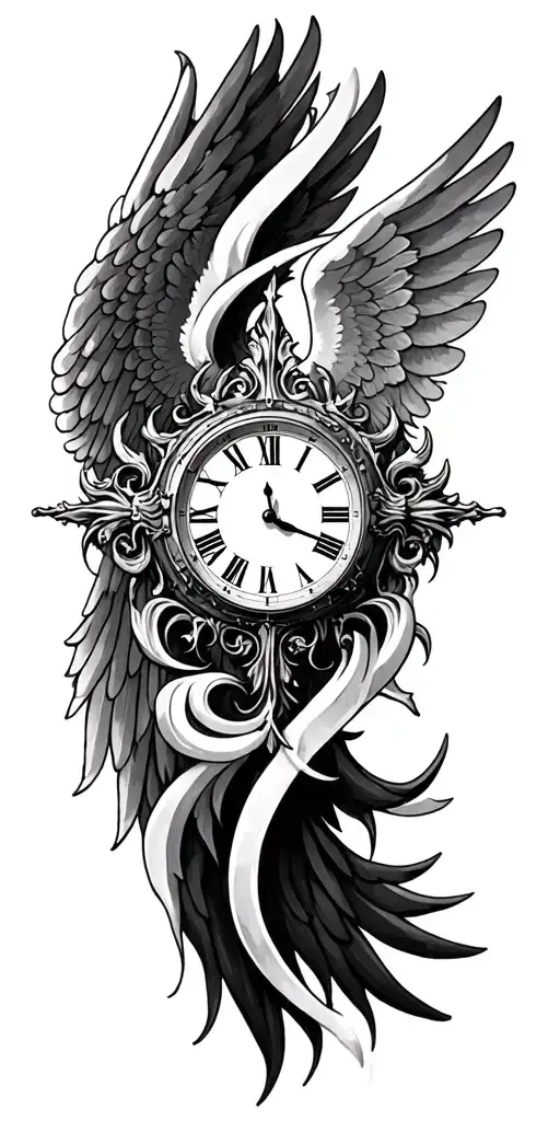 clock morphing into angel tattoo design idea
