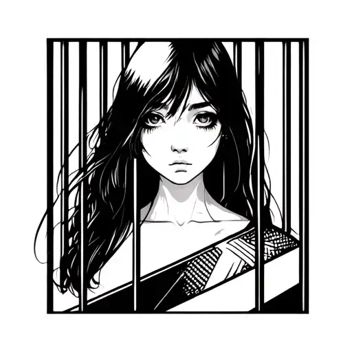 sad girl behind bars tattoo design idea