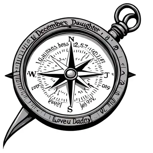 compass with text saying Decembers Daughter 12.24.57 love you Daddy tattoo design idea