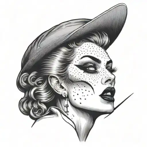 vampire woman without pupils licking her lip tattoo design idea