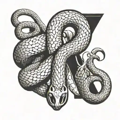 create the letter H with a snake wrapping around the letter and biting its own tail tattoo design idea
