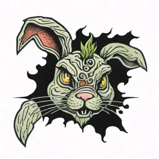 zombie bunny head tattoo design idea