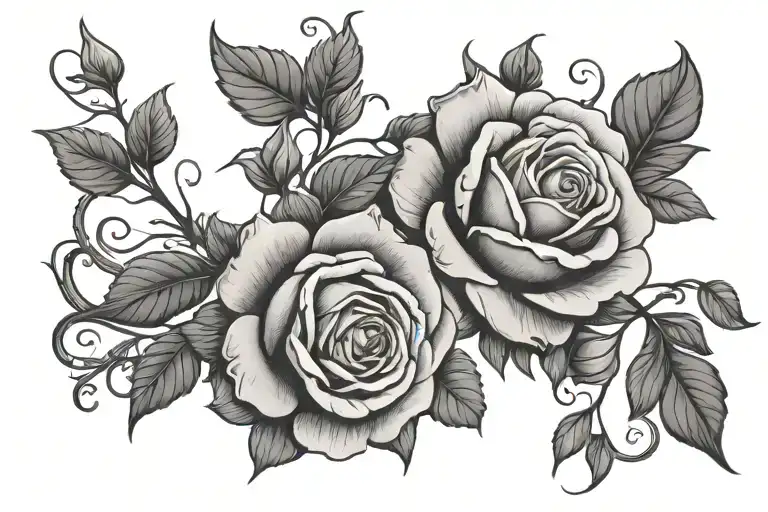 two big roses connected together by stems with the letters KO intertwined in it with stems that connect them tattoo design idea