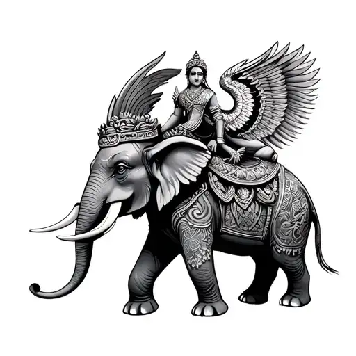 balinese garuda riding on elephant tattoo design idea
