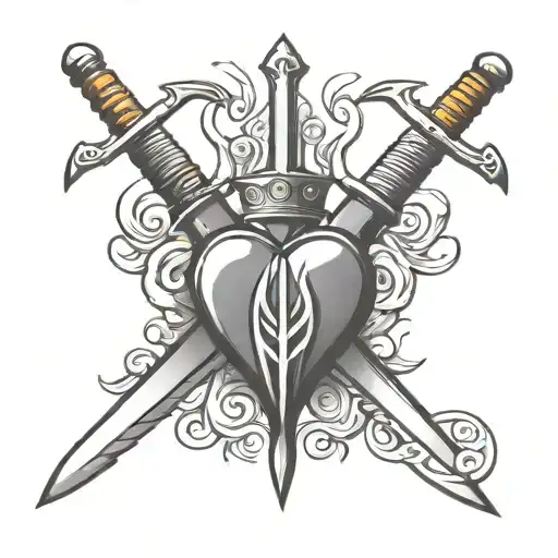 three swords in front of a heart  tattoo design idea