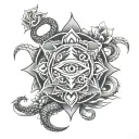 trident with third eye, snake, lotus, rudraksha at bottom tattoo design idea