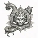 trident with third eye, snake, lotus, rudraksha at bottom tattoo design idea