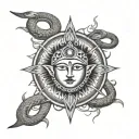 trident with third eye, snake, lotus, rudraksha at bottom tattoo design idea