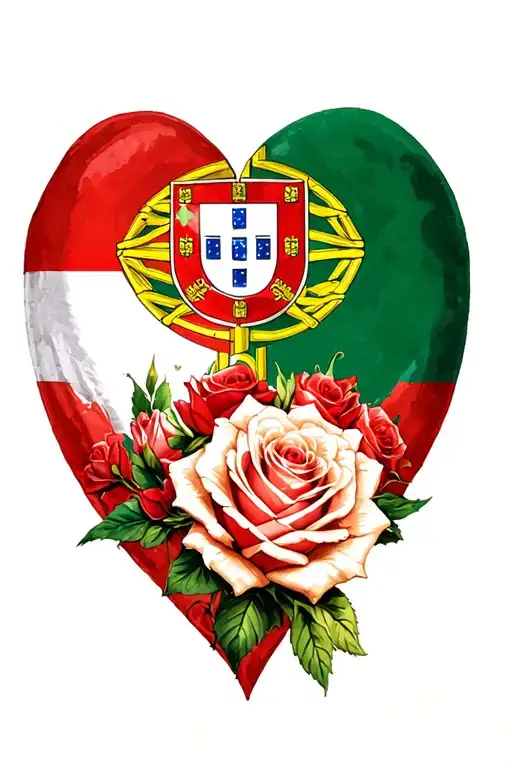 rosesIrish and Portuguese flags inside a heart tattoo design idea