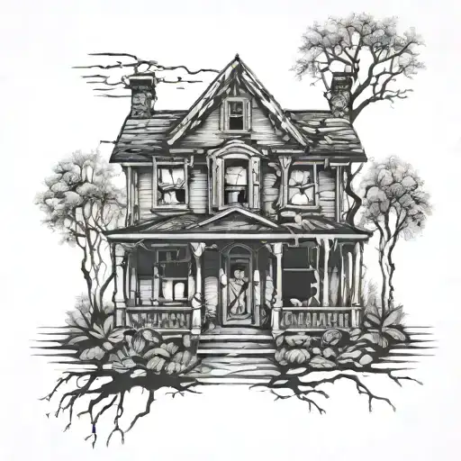 abandoned house tattoo design idea