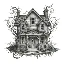 abandoned house tattoo design idea