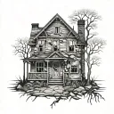 abandoned house tattoo design idea