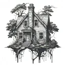 abandoned house tattoo design idea