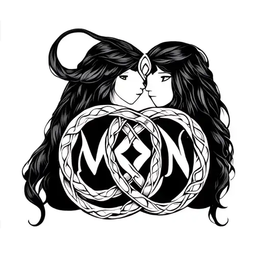 father daughter Celtic knot with initials M & N tattoo design idea