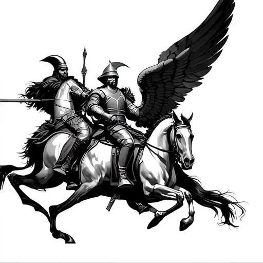 winged hussar warriors riding into battle tattoo design idea