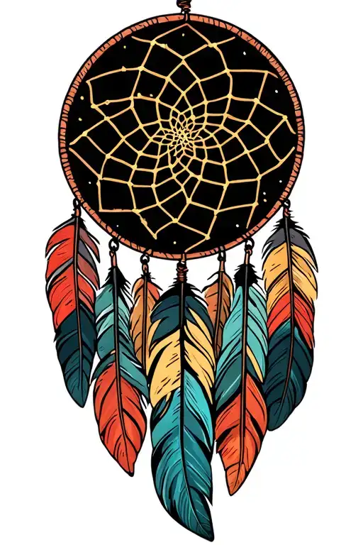 dream catcher with feathers dangling and on each feather there is writing  tattoo design idea