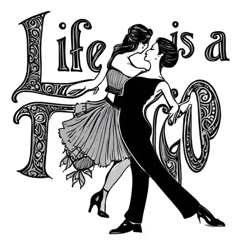 life is a tango with tango letters dancers fine line  tattoo design idea