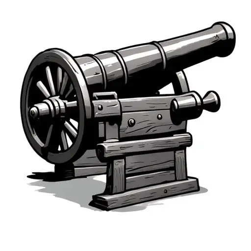 18 pounder cannon from the Alamo war in grayscale in americana cartoon style tattoo design idea