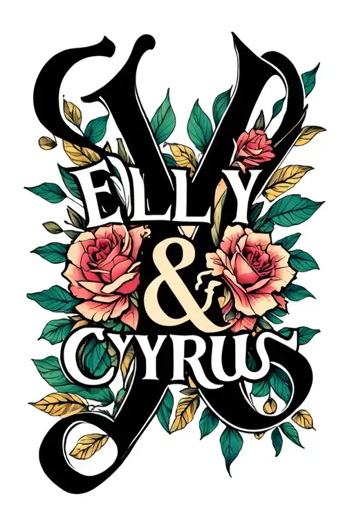 "ELLY & CYRUS" The words intersect at the Y tattoo design idea