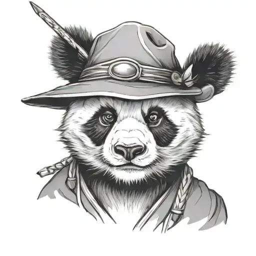 panda with samurai hat sitting peacefully coexisting tattoo design idea