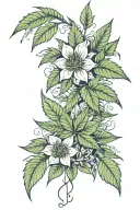 floral and cannabis leaves falling tattoo design idea