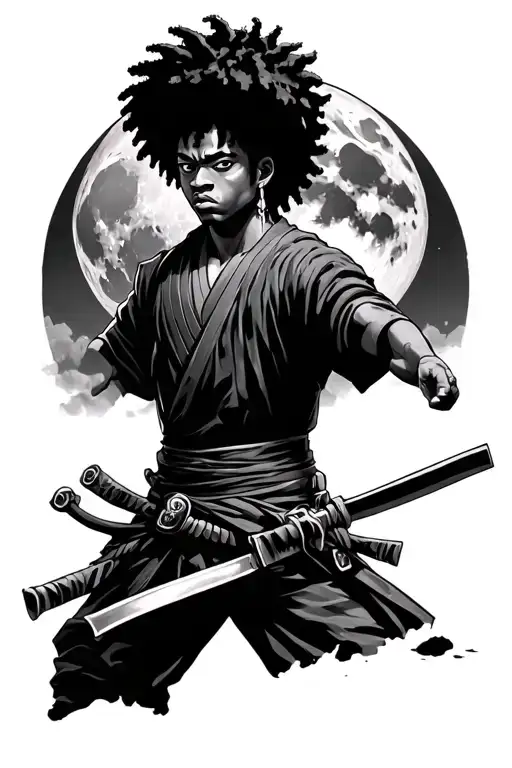 Afro samurai anime full moon Huey freeman boondocks samurai ninja ninja tattoo design idea