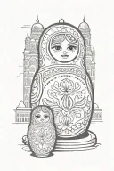 Russian nesting doll in front of Moscow dome buildings tattoo design idea