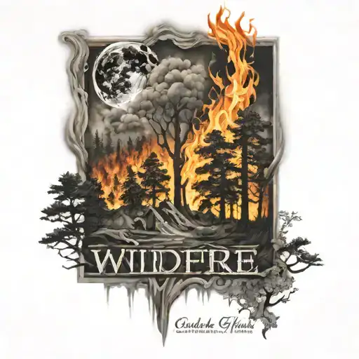 wildfire with words "Refined by fire - October 5, 2024" tattoo design idea
