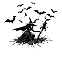 witch being burned at stake bats flying tattoo design idea