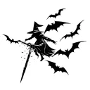 witch being burned at stake bats flying tattoo design idea
