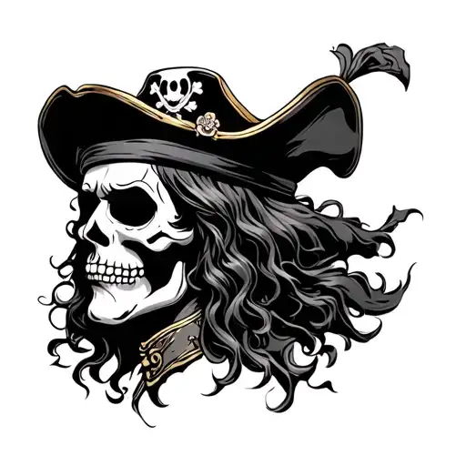 day of the dead pirate king wearing hat facing sideways tattoo design idea
