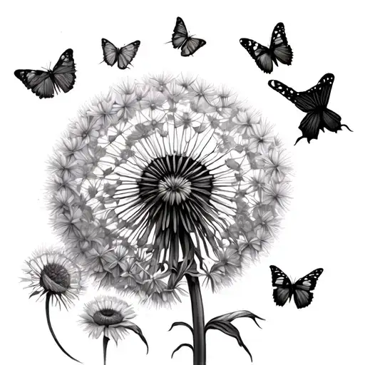 A dandelion turning into a flock of butterflies tattoo design idea