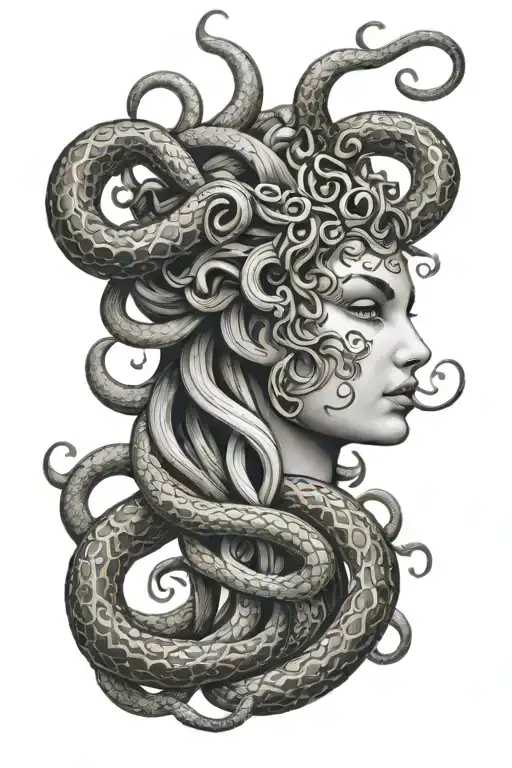 medusa face with snakes intertwined tattoo design idea