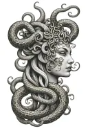 medusa face with snakes intertwined tattoo design idea