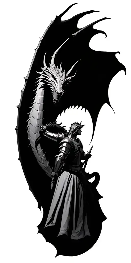 knight and dragon castle fight scene set tattoo design idea