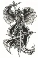 angel of death skeleton with wings holding a sword tattoo design idea