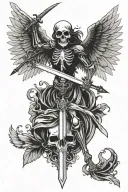 angel of death skeleton with wings holding a sword tattoo design idea