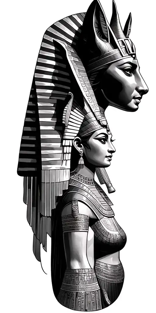 Ankh, Hatshepsut female pharaoh , QueenTiye Royal wife along side her pharo, Anubis the guardian of souls, Osiris God of tattoo design idea