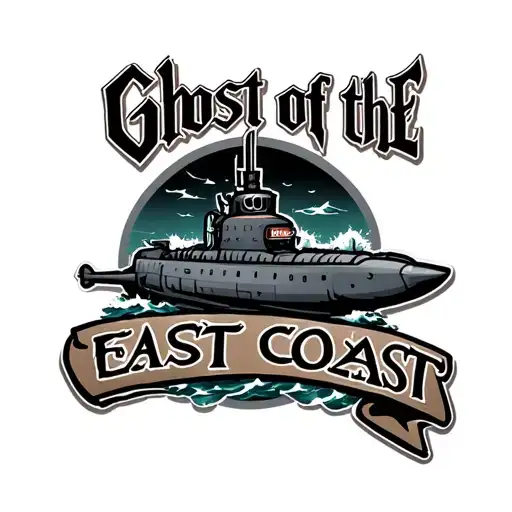 submarine warfare pin with Ghost of the East Coast words tattoo design idea