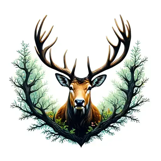 tree branches in the shape of an elk head with antlers tattoo design idea