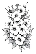 crown and pansies surrounding tattoo design idea
